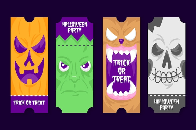 Vettore gratuito biglietti di halloween design piatto