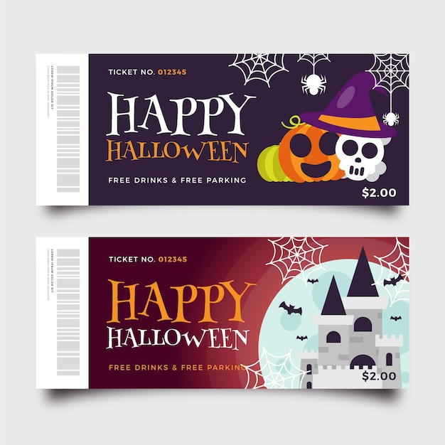 Flat design halloween tickets