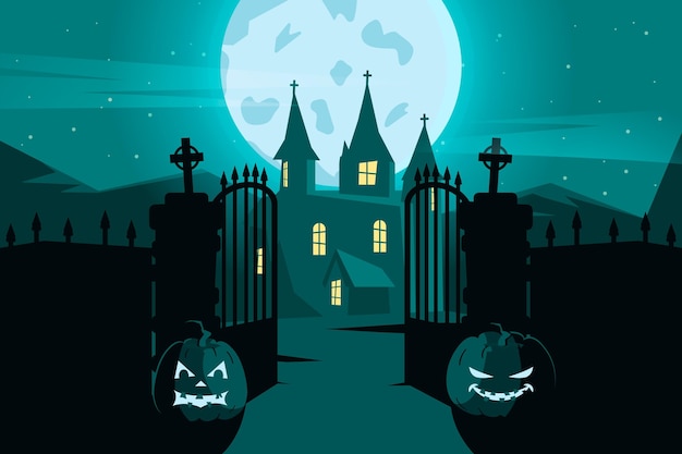 Vettore gratuito tema di carta da parati di halloween design piatto