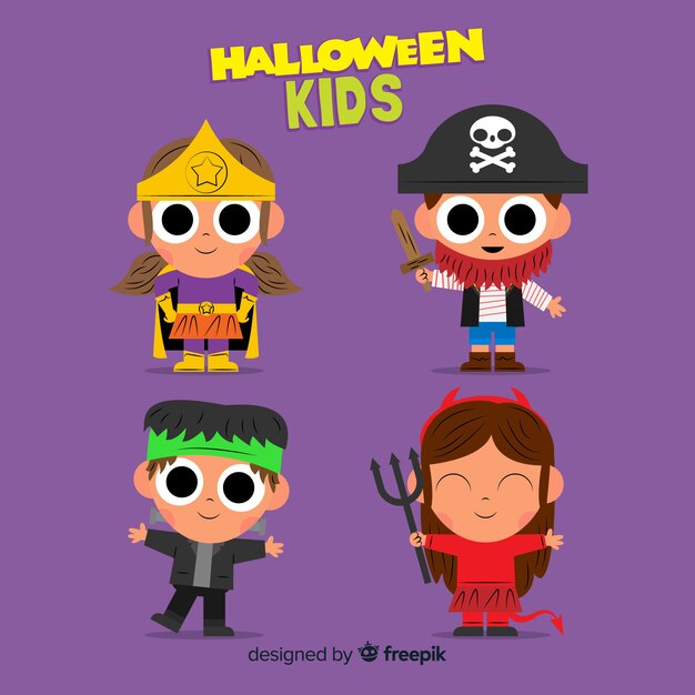 Flat design of hallowen kid collection