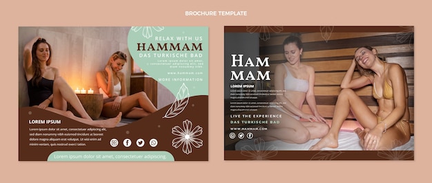 Vettore gratuito modello di brochure hammam design piatto