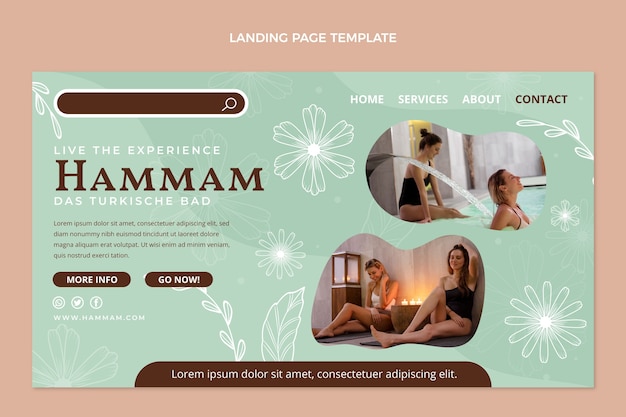 Vettore gratuito modello di pagina di destinazione dell'hammam dal design piatto