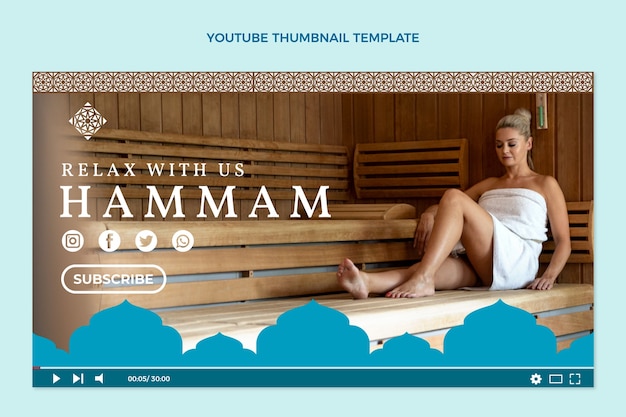 Vettore gratuito miniatura di youtube hammam design piatto