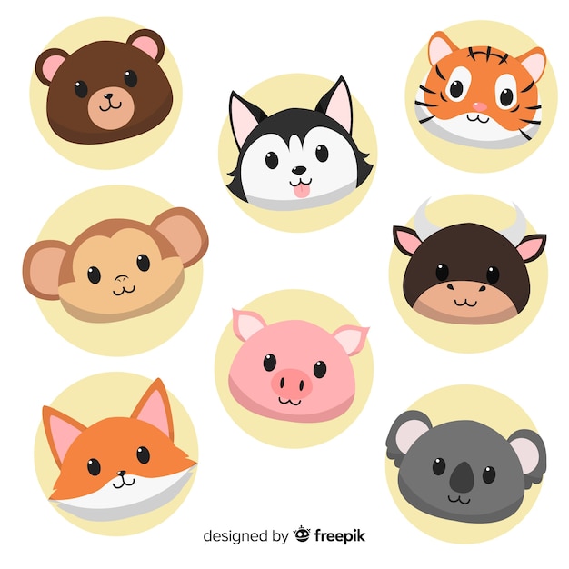 Flat design hand drawn cute animals collection