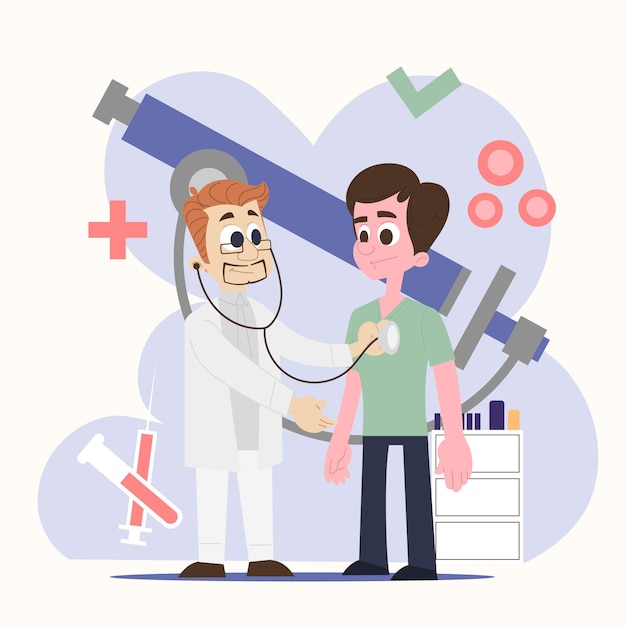 Flat design hand drawn patient taking a medical examination