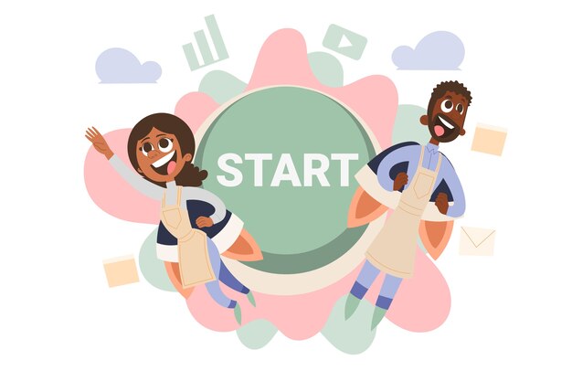 Flat design hand drawn people starting a business project