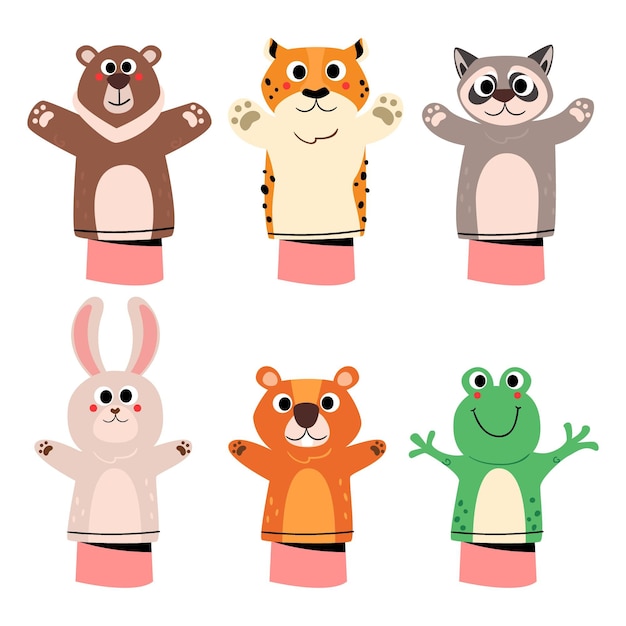 Flat design hand puppets collection