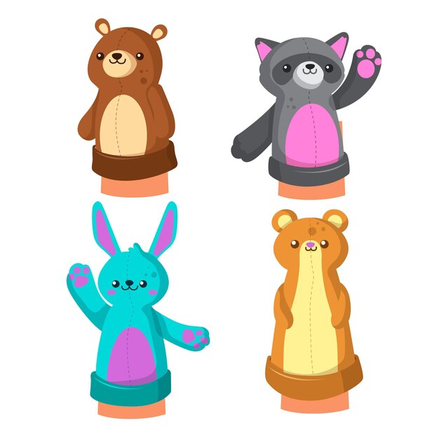 Flat design hand puppets set