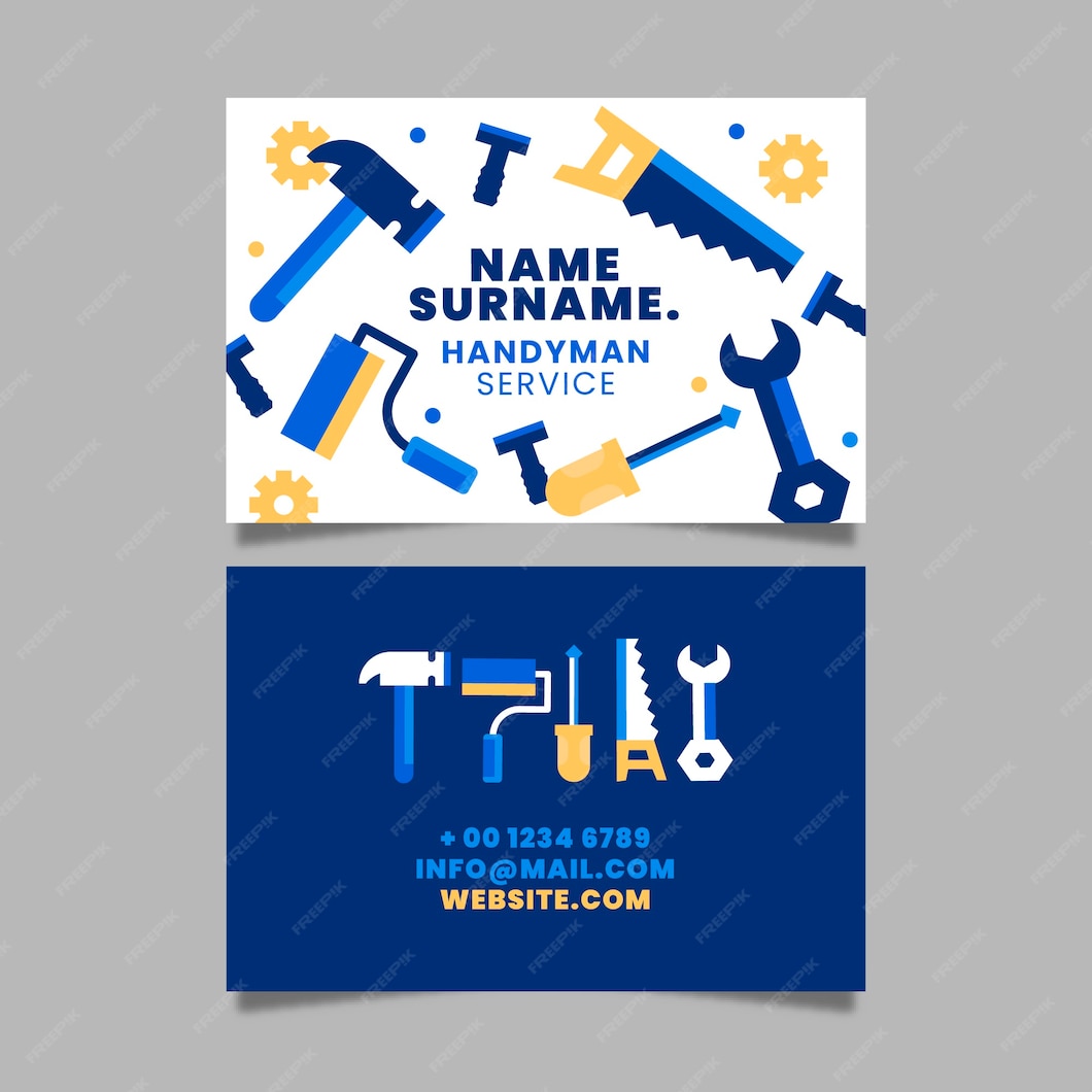 Premium Vector Flat design handyman business cards template Premium Vector Flat design handyman business cards template