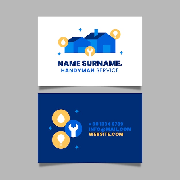 Flat design handyman business cards template