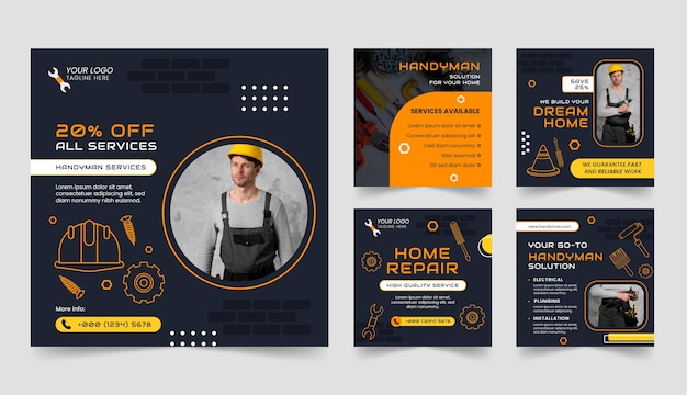 Flat design handyman instagram posts