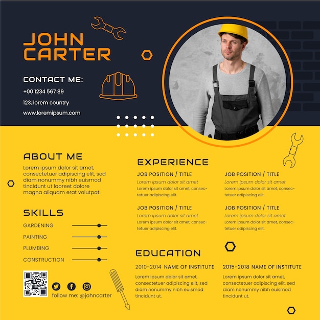 Free vector flat design handyman online resume