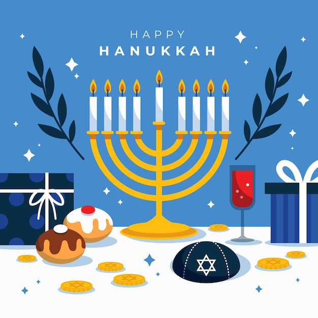 Vettore gratuito concetto di hanukkah design piatto