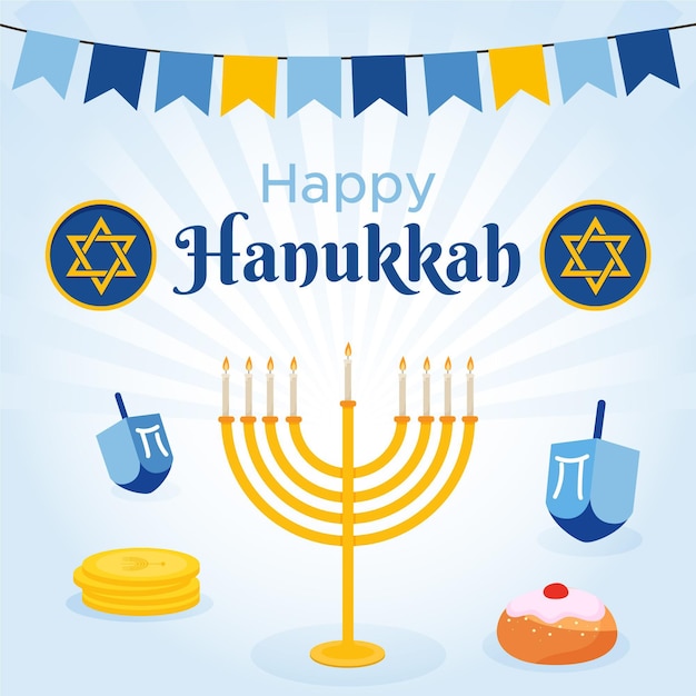 Vettore gratuito concetto di hanukkah design piatto