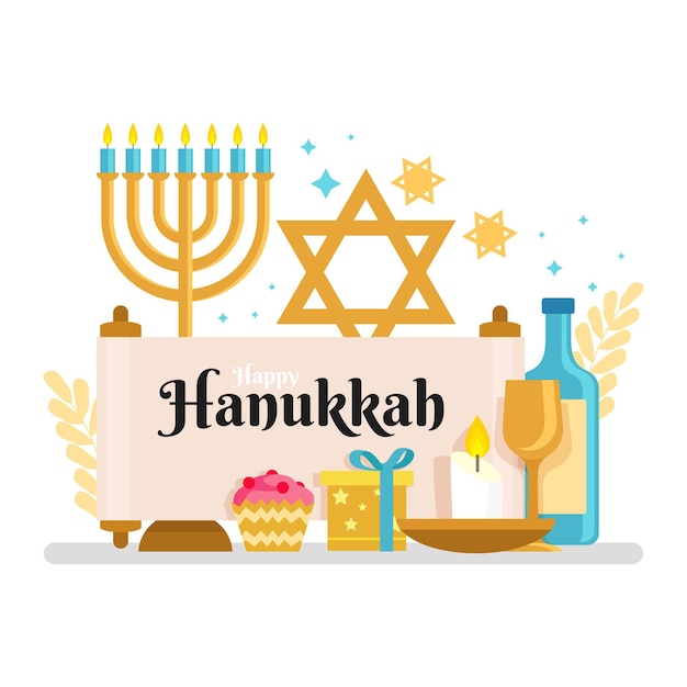 Vettore gratuito concetto di hanukkah design piatto