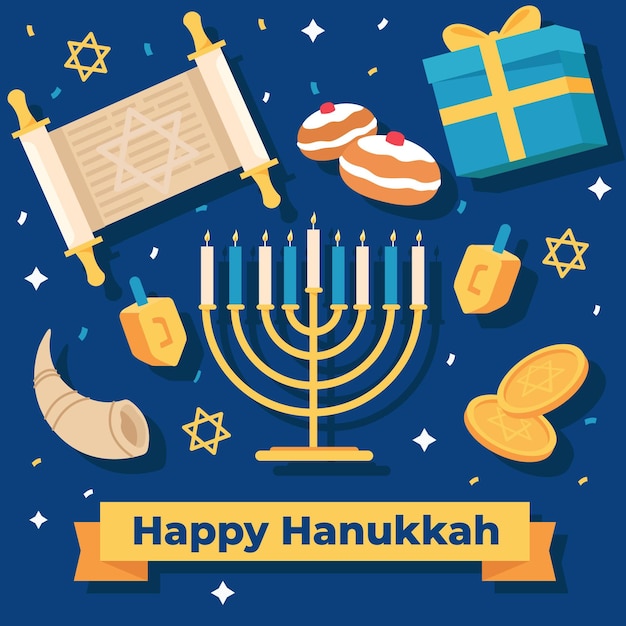 Vettore gratuito concetto di hanukkah design piatto