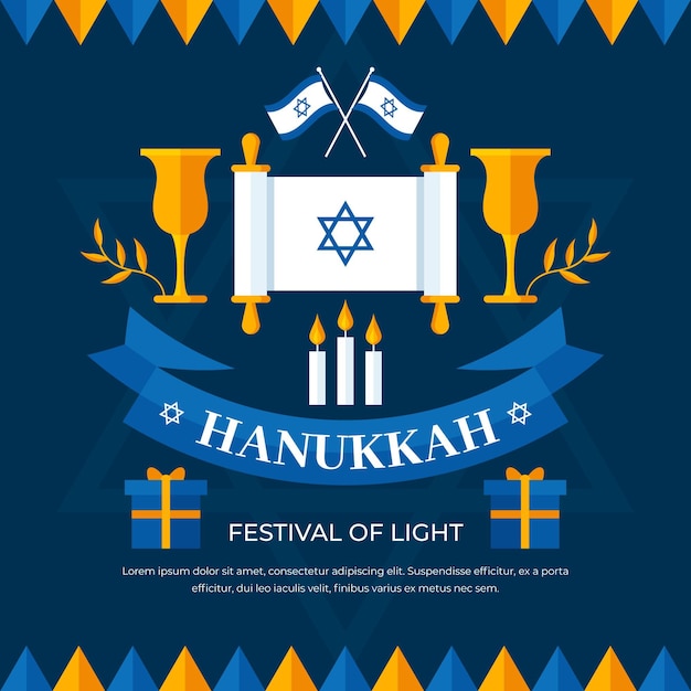 Vettore gratuito concetto di hanukkah design piatto