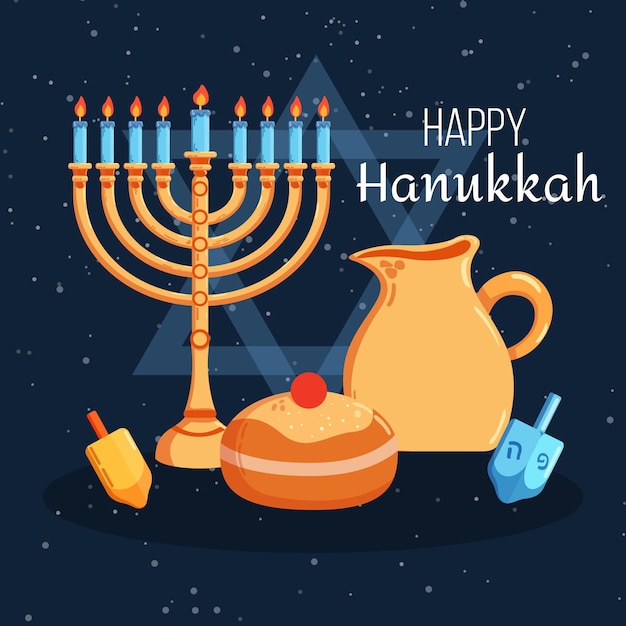 Vettore gratuito concetto di hanukkah design piatto