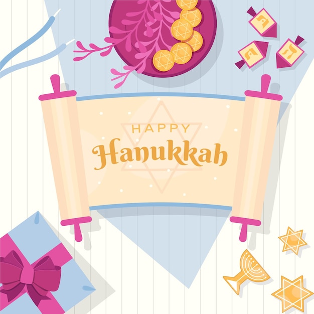 Vettore gratuito concetto di hanukkah design piatto