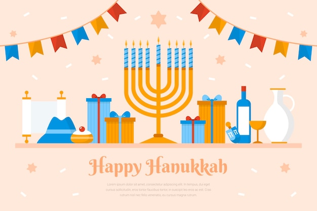 Vettore gratuito hanukkah di design piatto