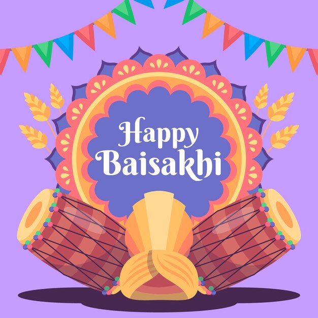 Flat design happy baisakhi celebration