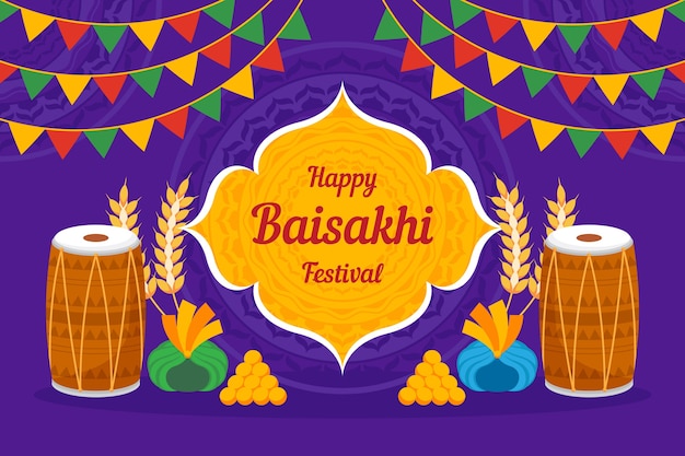 Concetto di baisakhi felice design piatto