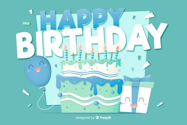 Free vector flat design happy birthday background with cake