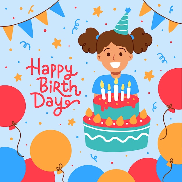 Flat design happy birthday illustration