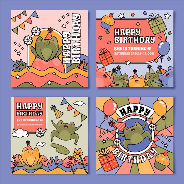 Flat design happy birthday instagram pots