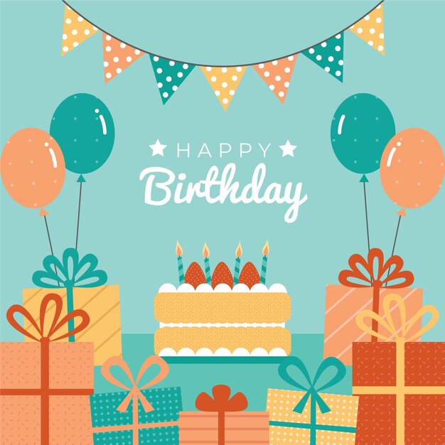 Flat design happy birthday poster design