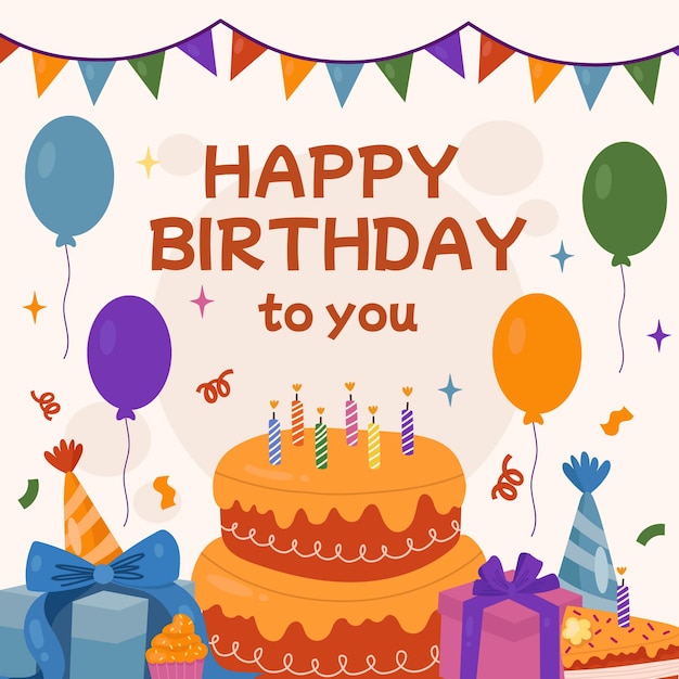 Free vector flat design happy birthday poster design