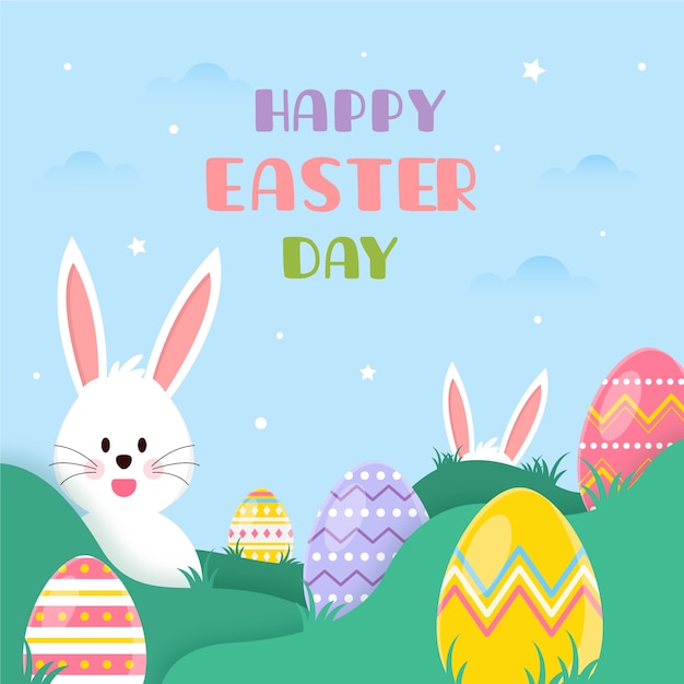 Flat design happy easter day event