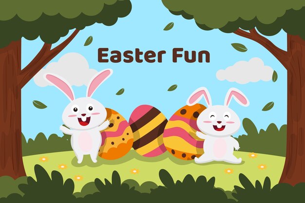Flat design happy easter day theme