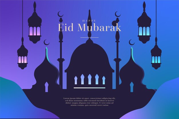 Flat design happy eid mubarak mosque silhouette