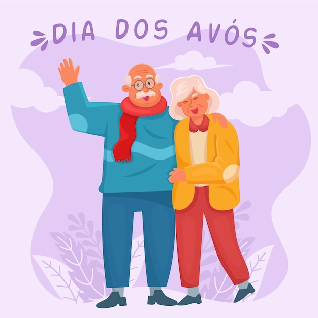 Flat design happy grandparents couple