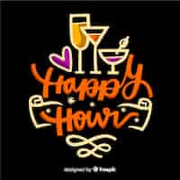 Vettore gratuito design piatto di happy hour lettering