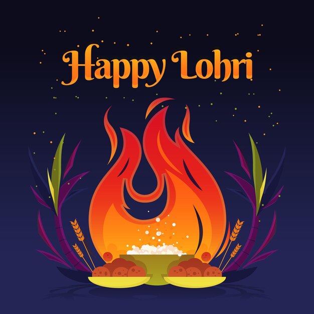 Flat design happy lohri bonfire illustration