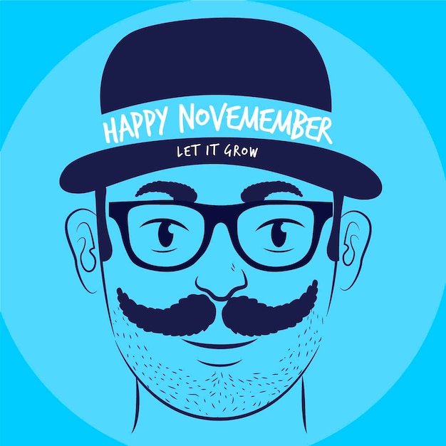 Vettore gratuito design piatto felice movember lasciarlo crescere sfondo