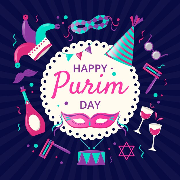 Flat design happy purim day concept