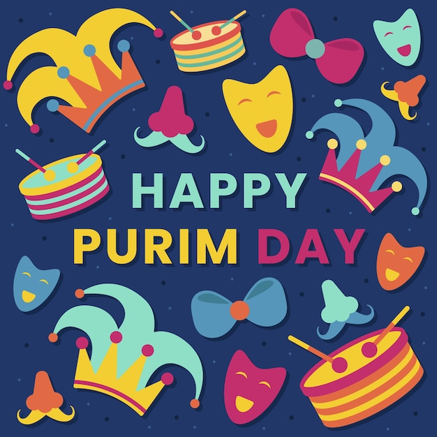 Free vector flat design happy purim day event design