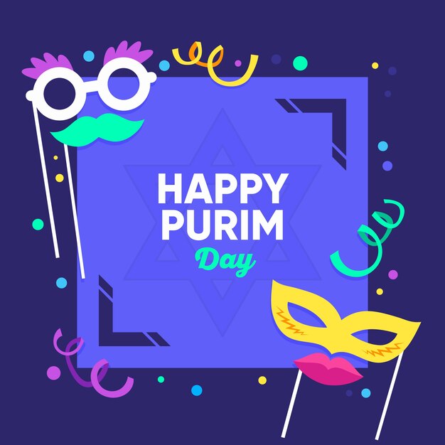Flat design happy purim day event