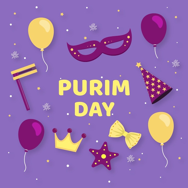 Flat design happy purim day