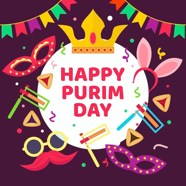 Flat design happy purim day