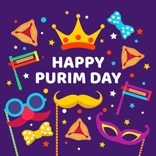 Flat design happy purim day