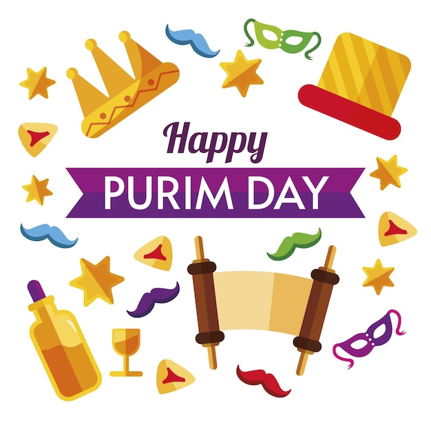 Flat design happy purim day