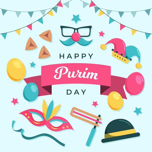 Flat design happy purim day