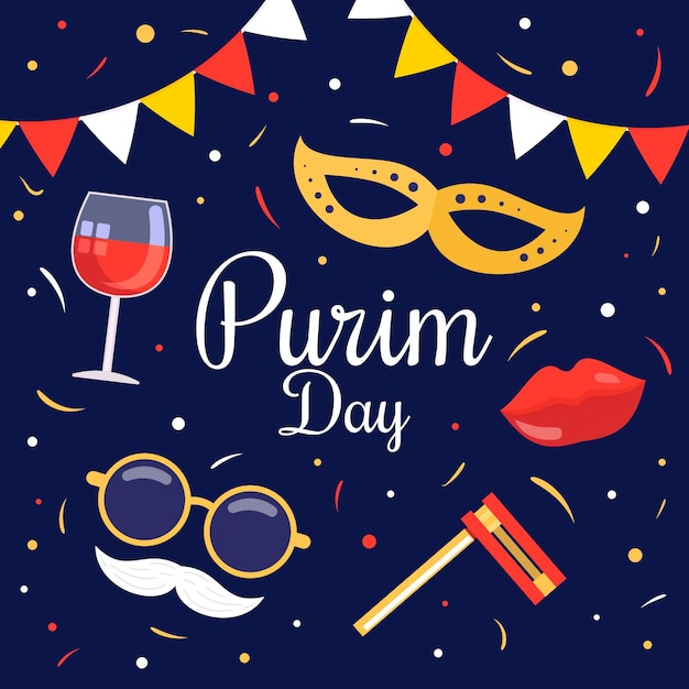 Vettore gratuito design piatto felice giorno di purim