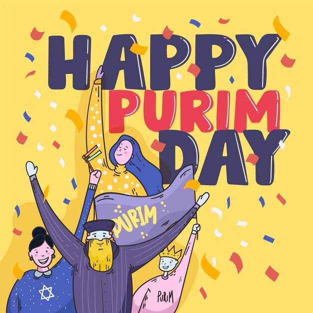 Бесплатное векторное изображение Событие с плоским дизайном happy purim