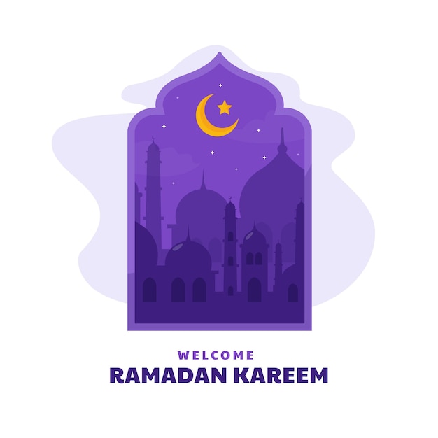 Плоский дизайн счастливого рамадана карима исламское приветствие Premium векторы