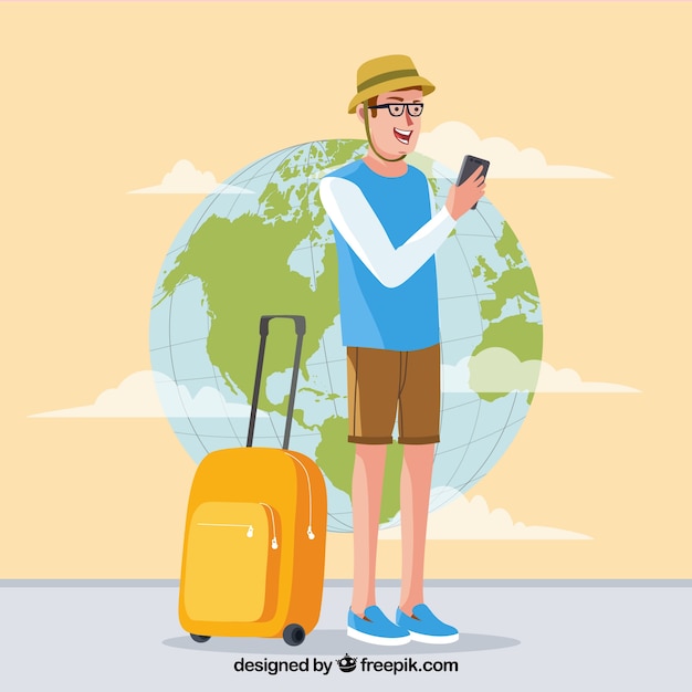 Flat design happy traveler 